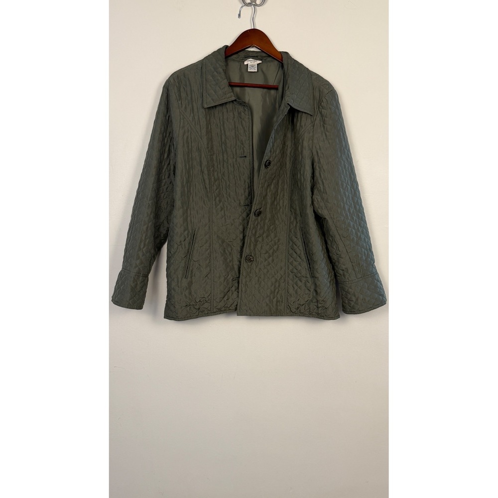 Dorman Quilted Silk Jacket Olive Green Womens XL Lightweight Button Front Coat